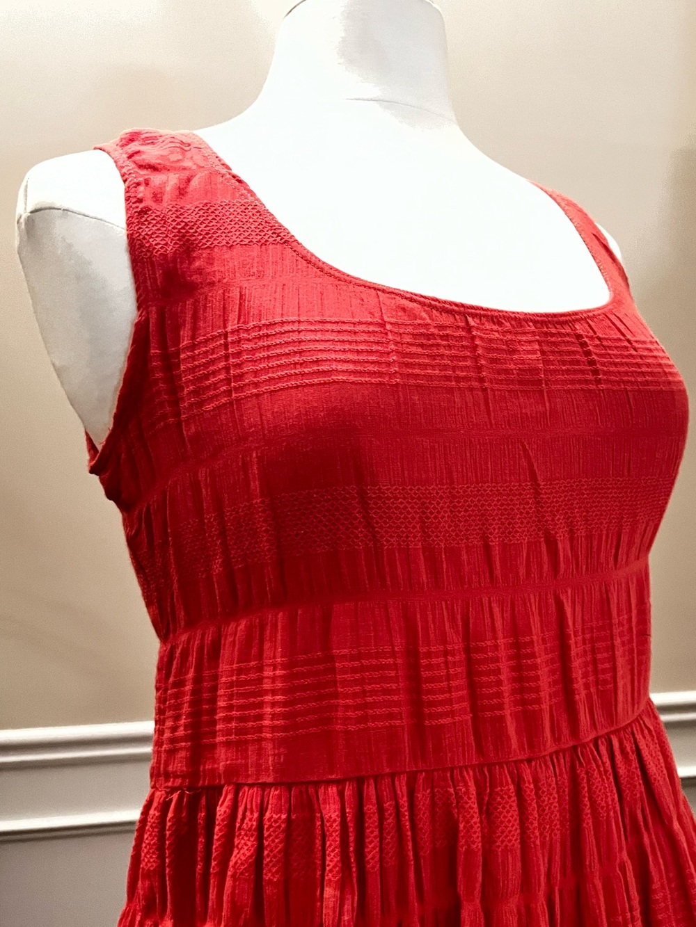 MAX STUDIO CORAL RED ORANGE TEXTURED TIERED DRESS | SLEEVELESS | SIZE L | NWT - Picture 5 of 8